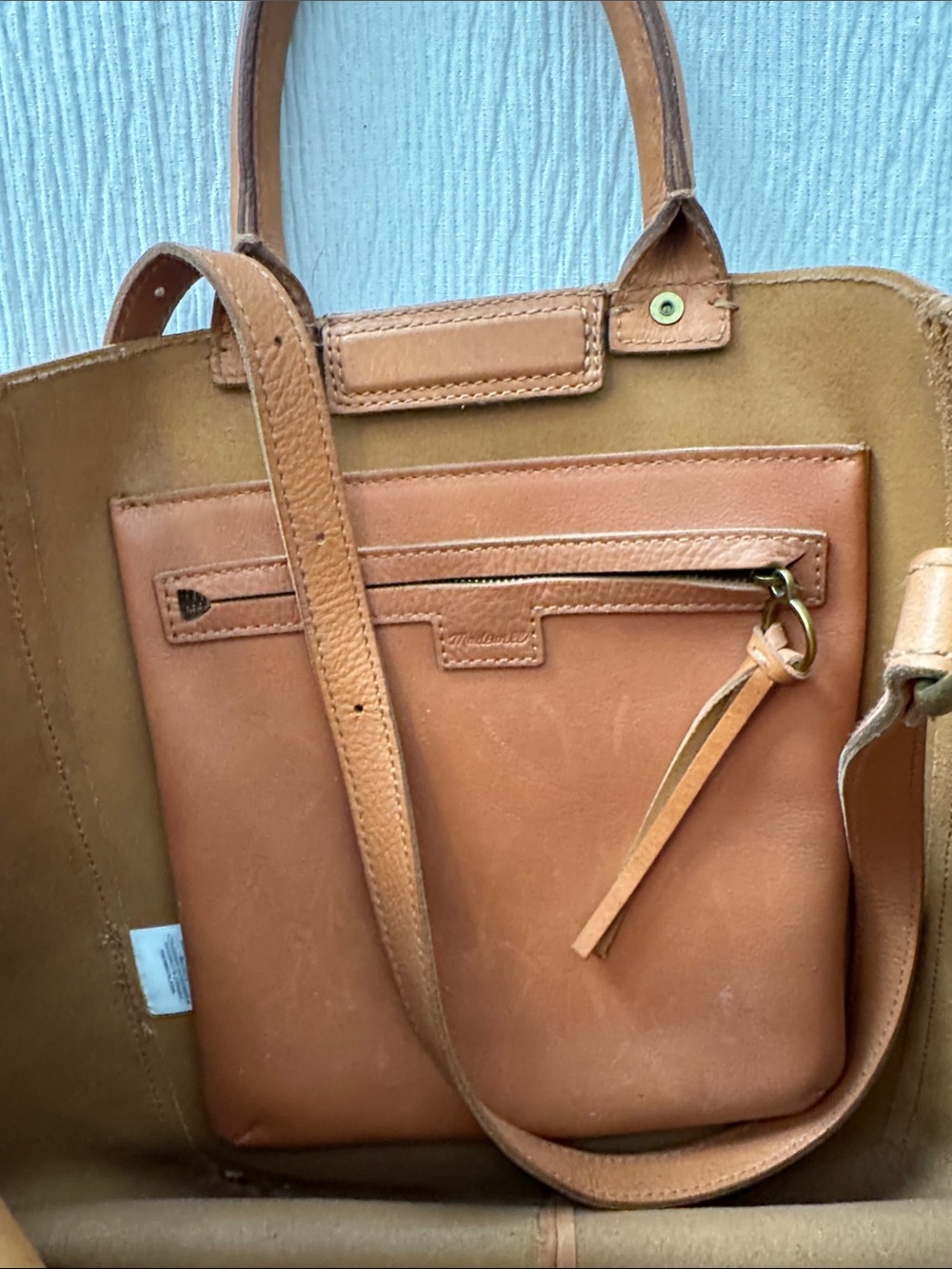Madewell Brown Leather Tote with Top Handles & crossbody strap - Picture 4 of 7